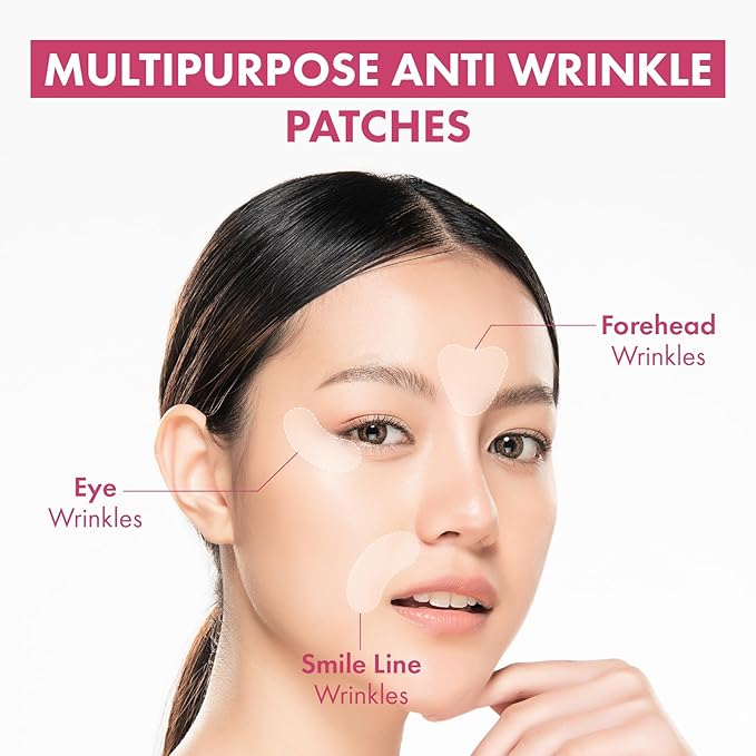 Anti-Wrinkle Patch with Hydrolyzed Collagen, Forehead & Eye & Smile Line Wrinkle Patches, Anti-Wrinkle Tape, K-Beauty Overnight Under Eye Patches, Korean Skincare, 5ea (10patches X 5)