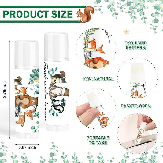 50 Pcs Woodland Lip Balm Gift Bulk, Forest Animals Baby Shower Favors Lip Care, Moisturizing and Nourishing Lip Balm for Baby Shower Guests Supplies