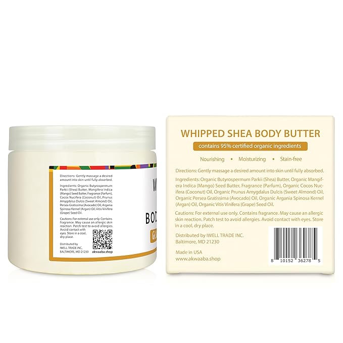AKWAABA New Whipped Shea Body Butter (Glow Turmeric) - Moisturizes, Glows & Softens Skin | Natural Raw Shea Butter | For Dry Skin | 12 oz / 340 g