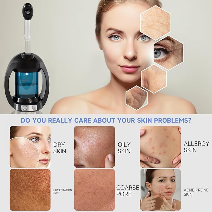 Facial Steamer-Nano Ionic Face Steamer for Facial Deep Cleaning, Vaporizador Steamer for Esthetician, Professional Facial Steamer for Home Facial Spa. (Black)