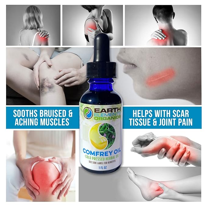 Organic Comfrey Oil Raw, Infused, Pressed Herbal Remedy, Comfrey Leaf, Sunflower Seed 1fl. oz.