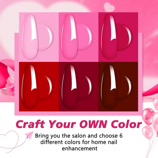 6 Colors Dip Powder Set, Hot Pink Red Dipping Powder Color Set, Glossy Nail Art Manicure DIY Salon Home Gift for Ladies (YYSDDPS-No.15-6pcs)