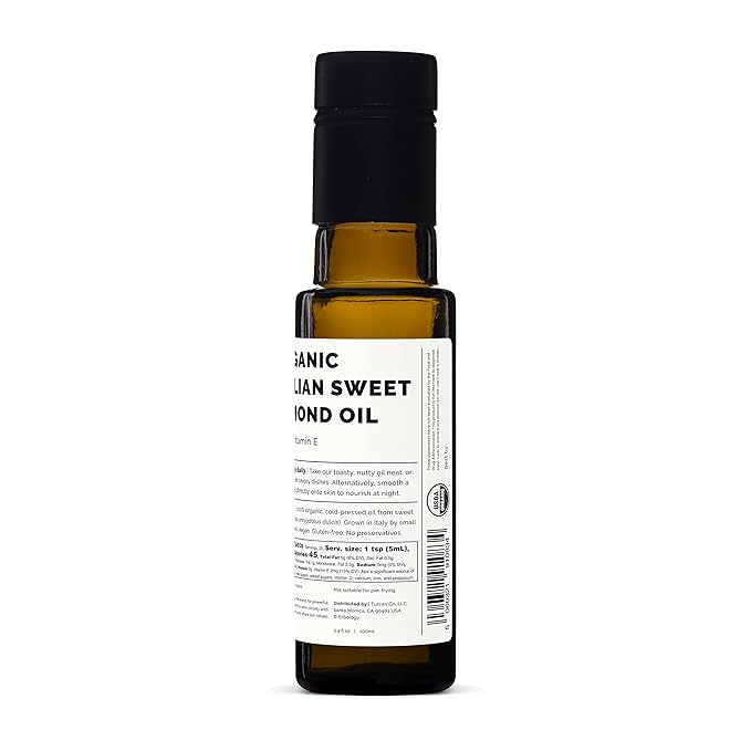 100% Organic Sweet Almond Oil 100ml - Cold-Pressed - Rich in Skin-Nourishing Vitamin E - Straight from Farm in Italy - Non-GMO - No Additives or Preservatives - Recyclable Glass Bottle