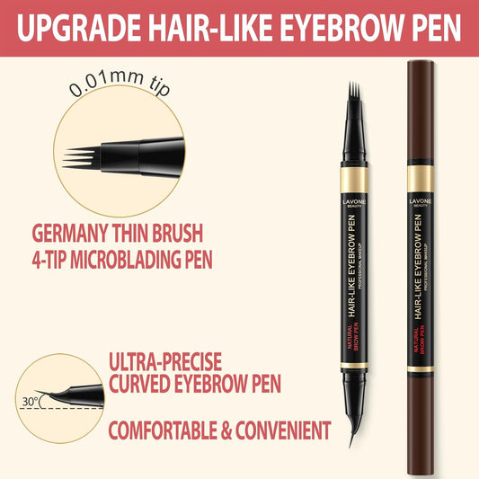 LAVONE Eyebrow Pen, 2-in-1 Eyebrow Pencils for Women with 4 Tip Microblading Eyebrow Pencil and Curved Precise Brow Pencil, Waterproof Eyebrow Pencil Create Full, Natural Hair-Like Brows, Black
