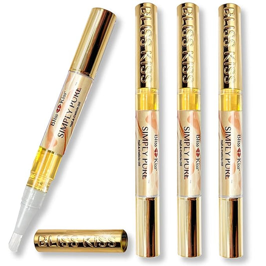 Bliss Kiss | 4 Pumpkin Spice Latte Scent Nail | Oil Cuticle Pen w/Vitamin E & Jojoba⏤Nail Strengthener Nail Growth Serum for Brittle Peeling Breaking Thin Nails