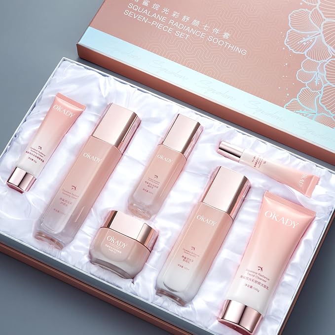O'KADY 7-Piece Skincare Gift Set with Squalane & Plant Extracts | Hydrating Sensitive Skin Care | Non-Greasy Moisturizing Routine | Day & Night Facial Set for Women