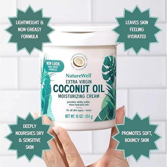 InfiniStore™ Mini Cosmetic Spatula & Gentle Exfoliating Sponge Bundle with ɴᴀᴛᴜʀᴇ ᴡᴇʟʟ Extra Virgin, Coconut Oil, Moisturizing Cream, 16oz Each - All Skin Types, For Softer & Hydrated Skin (2)