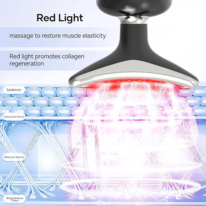 Facial Massager for Face and Neck, Red-Light-Therapy-for-Face and Neck, Face culpting Wand with 7 Color, at-Home Face Tool for Skin Care,Gifts for Women (Black)