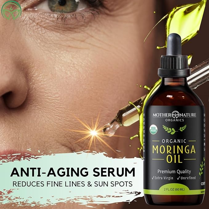 Moringa Oil - USDA Certified Organic, 100% Pure, Cold Pressed & Unrefined Gluten Free Oil (2oz) - Natural Moisturizer for Skin, Face, Body & Hair - Non-GMO & Vegan