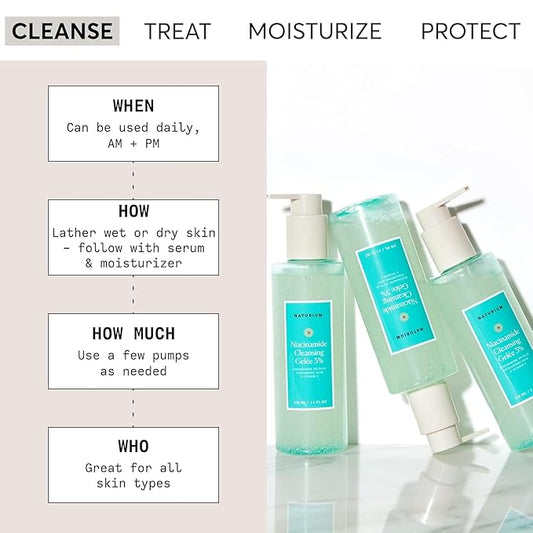 Naturium Niacinamide Cleansing Gelée 3% Plus Hyaluronic Acid & Vitamin C, Gentle & Smoothing Face Wash, 7.1 oz