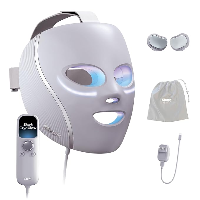 Shark CryoGlow LED Face Mask (FSA/HSA Eligible*) with Under-Eye Cooling, Anti-Ageing & Blemish Repair, Red & Blue LED, Infrared Light Therapy, USB-C, Remote Control, Storage Bag, Lilac Chill, FW312PL