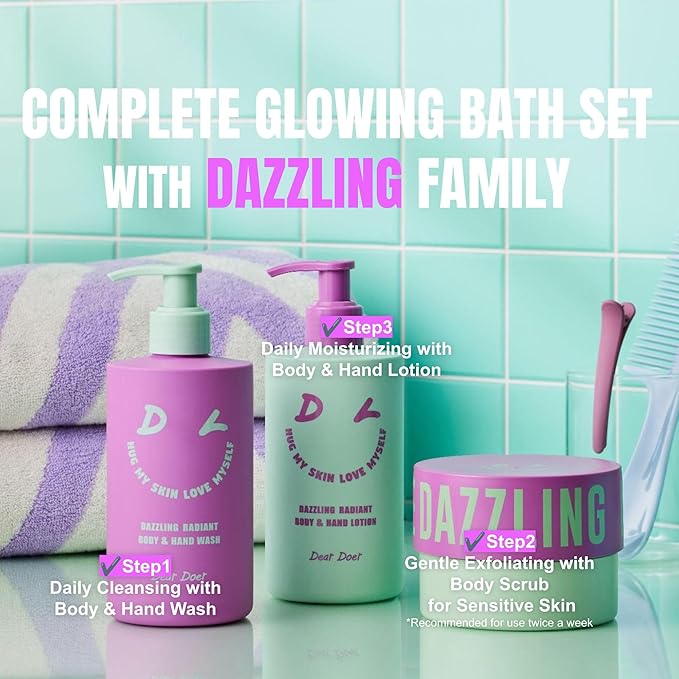 [Dear Doer] Dazzling Body Scrub in Tube - Radiant & Gentle Exfoliator with Grapeseeds & Plant-Derived Cellulose to Remove Dead Skin Cells with Vitamin C, Fresh Floral Scent, Vegan, 3.38 fl oz (100 ml)