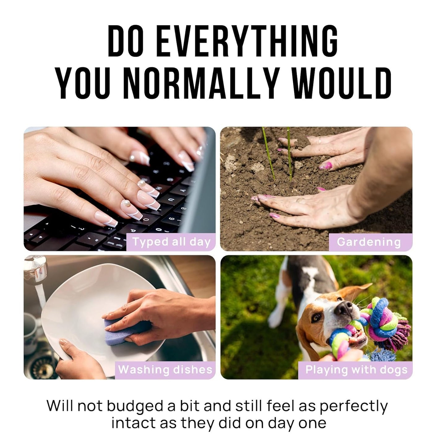 BTArtbox Press on Nails Short - White French Tip Press On Nails Square, Chrome Glazed Glue On Nails, Stick On Nails in 15 Sizes - 30 Soft Gel Fake Nail Kit, Be Elegant