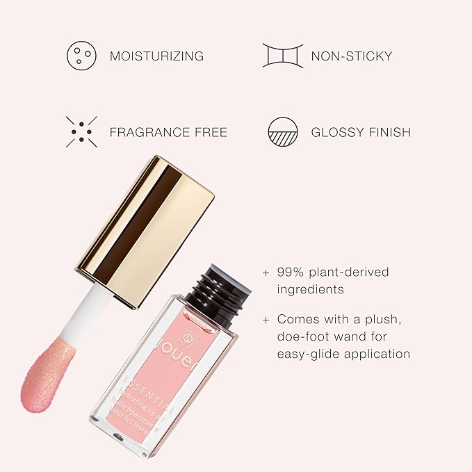 Jouer Essential Hydrating Lip Oil – Natural Shine - 99% Plant-Derived Ingredients - Fragrance Free - Non-Sticky - Nourishes Dry Lips - Paraben, Gluten & Cruelty Free - Vegan Friendly