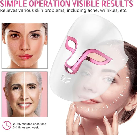 LED Light Therapy Face Mask,FSA/HSA Eligible,Red Light for Wrinkle Blue Light for Acne,4 Colors Face Mask with Timing Function