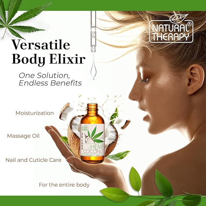 Natural Therapy Sensual Massage Oil for Date Night – Scented Body Oil for Couples with Hemp & Coconut (4 Fl.Oz)