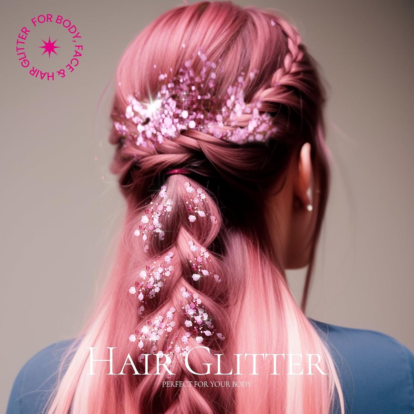 Teenitor Pink Body Glitter, Chunky Face Glitter, Hair Glitter Gel, 80g/2.8oz Pink Festival Cheer Holographic Glitter for Makeup Face Body Hair