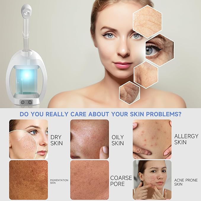 Facial Steamer, Face Steamer for Esthetician and Nano Ionic Portable Ozone Hair Steamer, Professional Facial Steamer for Home Facial Spa(White)