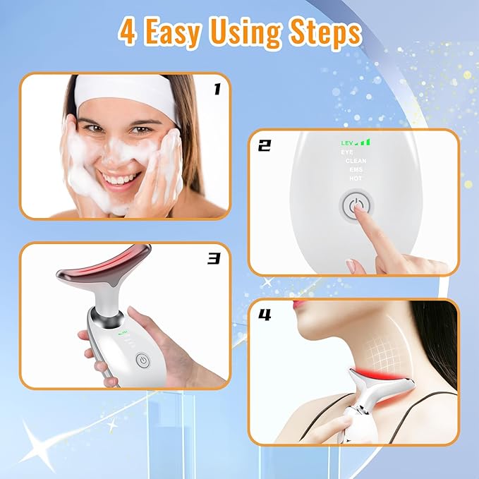 Face and Neck Beauty Device, Micro Glow Facial Machine,7 Color Led Face Neck Massager,Micro Glow Face Sculptor (White)