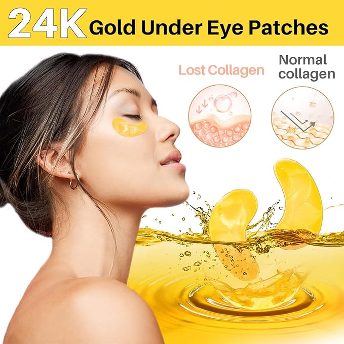 Gold Under Eye Patches - 28 Pairs Golden Glow Under Eye Patches for Dark Circles,Gold Moisturizing Eye Skin Mask for Women,Eye Dark Circles Masks for Bags and Wrinkles