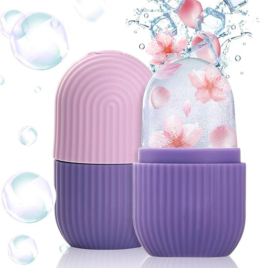 Ice Roller for Face & Eye, Facial Beauty Tool with Gua Sha Massage, Silicone Ice Mold (Purple)