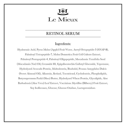 Le Mieux Retinol Serum - Anti Aging 0.5% Retinol Face Serum with Skin Smoothing Peptides, Hyaluronic Acid & Apple Stem Cells to Help Visibly Address Fine Lines, No Parabens or Sulfates (1 oz / 30 ml)