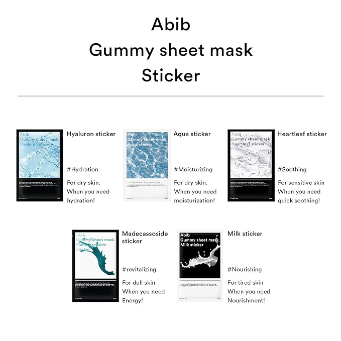 Abib Gummy Sheet Mask Heartleaf Sticker 10 Sheets I CICA Soothing for Sensitive and Dry Skin, Refreshing and Hydrating Korean Facial Mask