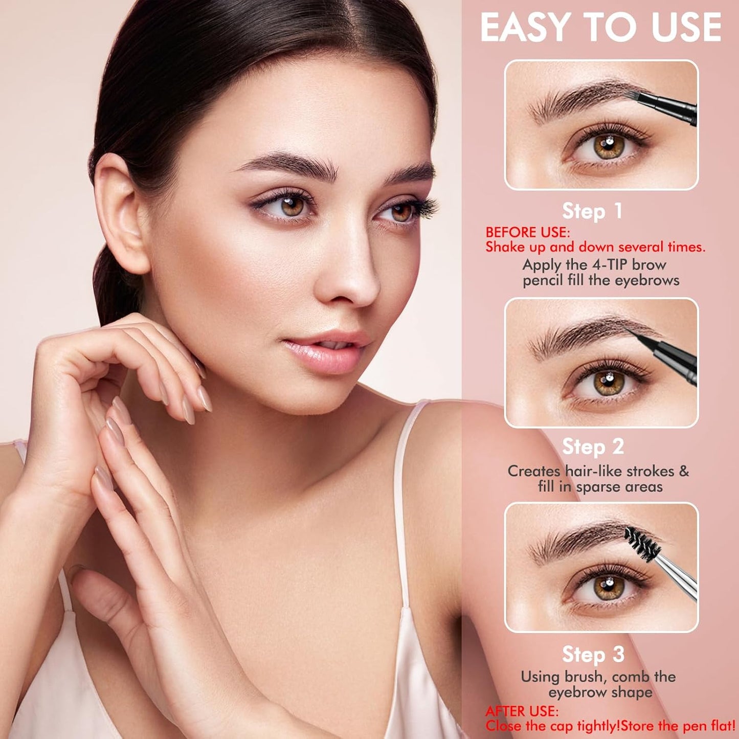 Eyebrow Pen,2-in-1 Waterproof Eyebrow Pencil with 4 Tip Microblading Brow Pen and Ultra-Precise Brow Pencil,with Dual-ended Eyebrow Brush,Eyebrow Makeup for Natural Looking - Dark Brunette