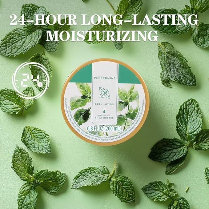 Princess Belle Peppermint Lotion, Shea Butter Body Lotion for Women and Men Dry Skin, Deep Moisturizing, Hydrating and Softening, Smell Good, 200ml(6.8floz)