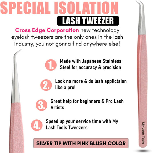 Isolation Lash Tweezers for Eyelash Extensions – 14cm Curved Tweezer, Japanese Stainless Steel, Best for Individual Isolation & Classic Lashes, Eyelash Twisers (Blush Pink)