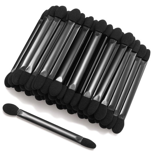 50 PCS Professional Disposable Dual Side Sponge Eyeshadow Brush, Double Head Eye shadow Brushes Makeup Applicator Cosmetic Tools(Length: 9.5 cm, Flat Handle, Black)
