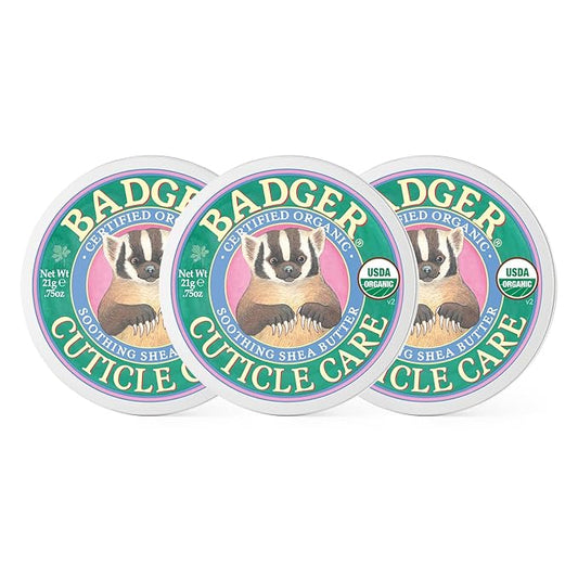 Badger Cuticle Care, 100% Organic Cuticle Cream for Natural Nail Care, Soothe & Restore Dry & Splitting Cuticles, Rich Shea Butter, Light Citrus Scent, .75oz Tin, 3-Pack