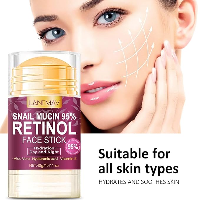 Retinol Face Stick, Snail Mucin Face Moisturizer with Retinol Day & Night Lifting & Firming Anti Wrinkle Facial Moisturizer Balm Stick Nourishing Anti Aging Repair Cream for All Skin Types