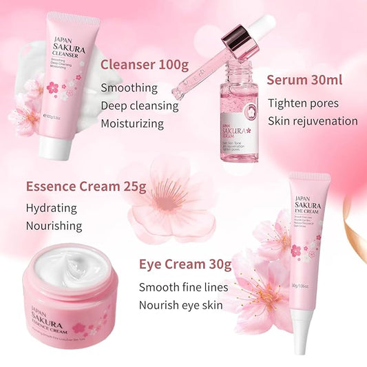 Japan Sakura Skin Care Set Women Gifts 11 Pcs - Skin Care for Teens 10-12 - Skincare for Girls 10-12 - Japanese Skin Care Routine Kit for Women with Sunscreen, Underarm Cream, Peeling Gel