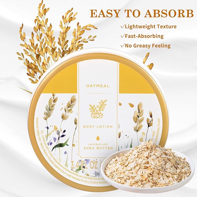 Princess Belle Oatmeal Body Lotion, Travel Size Body Lotion for Women and Men Dry Skin, Deep Moisturizing and Hydrating with Natural Shea Butter, Smell Good, 100ml(3.4floz)