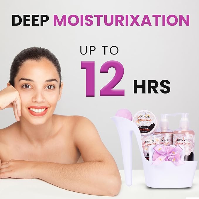 Draizee Mothers Day Gifts for Mom-Spa Gift Baskets for Women-8 Pcs Luxury Jasmine Scented Heel Shoe Design Bath and Body Spa Set Self Care Package for Women, Presents for Mom-Body Care Set for Her
