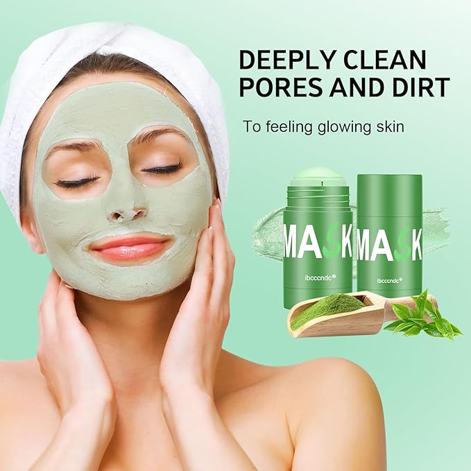 Green Tea Face Mask, Green Mask Stick For Face, 2PCS Deep Cleanse Stick Clay Blackhead Remover Poreless For Purifying, Moisturizing, Oil Control Reduce For All Skin Types