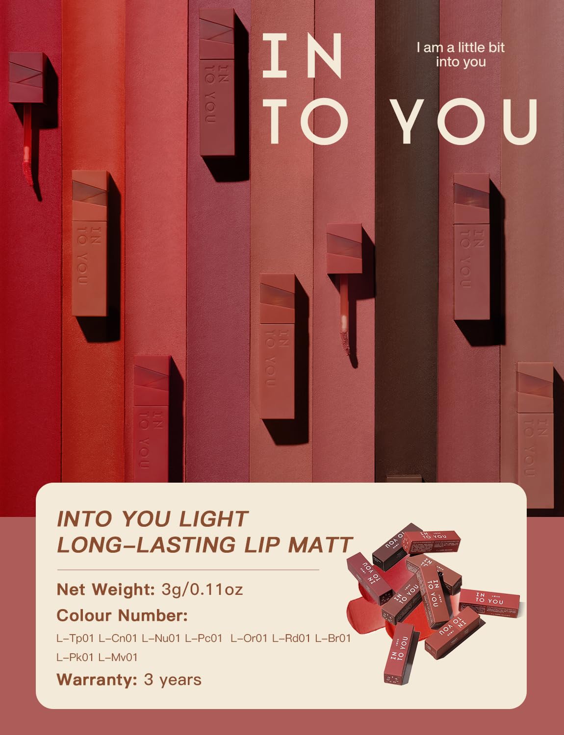 INTO YOU Matte Velvet Lip Stain Long Lasting Waterproof Lip Gloss Makeup Moisturizing Lipstick for Women (L-Br01)