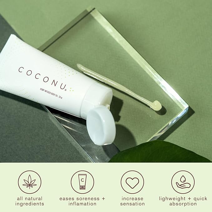 Coconu Hemp Infused Body Oil | Organic Coconut Oil Based | Couples Massage Oil & for Personal Use | No Added Fragrance & Flavor | 3 0z