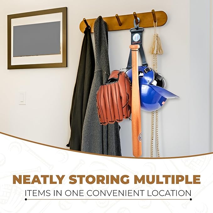 Baseball Softball Gear Hanger - 3 in 1 Dugout Organizer and Bat Holder with 2 Clips - Versatile Hiking and Camping Accessories