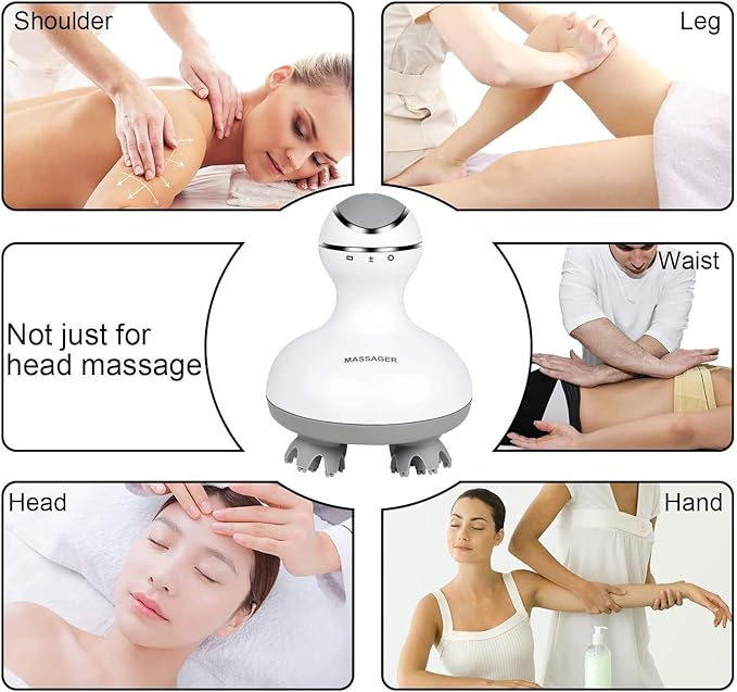 cotsoco Electric Scalp Head Massager, Scalp Hair Massage Waterproof Head Massager with 4 Heads 84 Nodes for Hair Growth and Stress Release Massage White