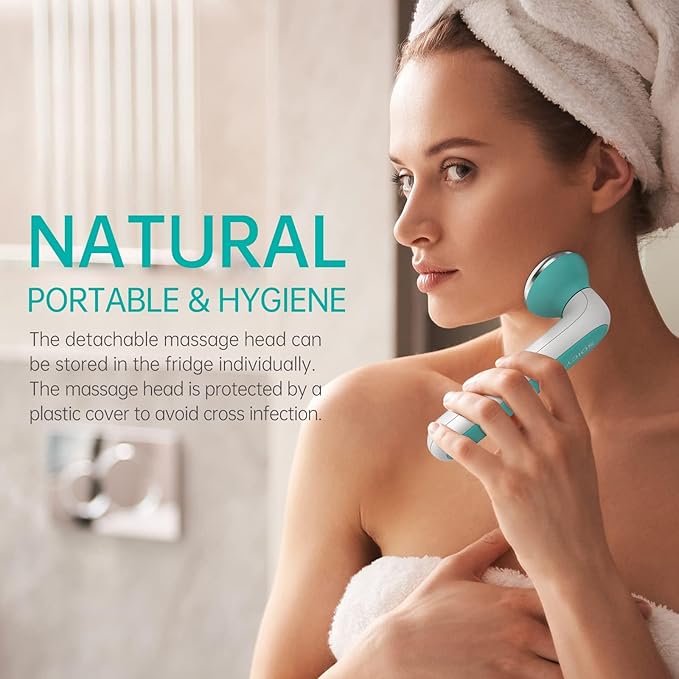 SOICY S40 Metal Ice Roller for Face Under Eye Ice Face Roller Massager for Migraine Pain Skin Care Tools for Whole Body Minor Injury Cold Compresswith 2 Stainless Steel Replacement Heads Blue