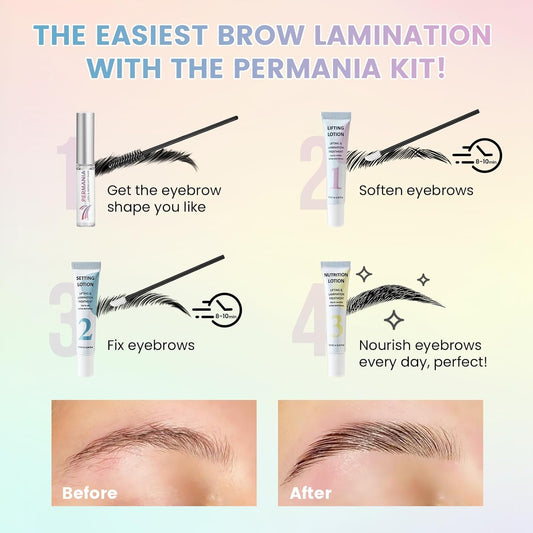 PERMANIA Brow Lamination Kit, Tube Design Instant Perm for Fuller & Thicker Eyebrows Salon Result lasts 4 weeks