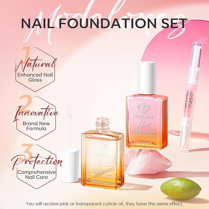 modelones Nail Strengthener Clear Gel Top Coat Nail Polish Cuticle Oil Pen Pink Nail Repair for Damaged Nails Care Kit for Women 15 ml Ridge Filler for Growth