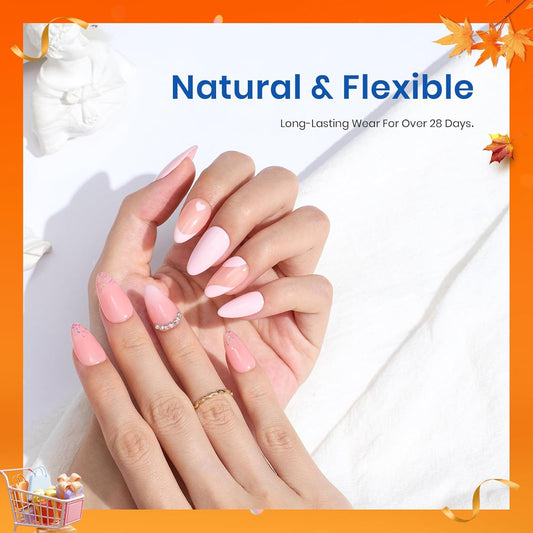 Beetles Gel Nail Extension Kit Almond Shape, Easy 9 in 1 Glue Uv Led Set Etch X Nail Tips Short Almond Half Matte Tips, Gift for Women & Girls, 504 pcs