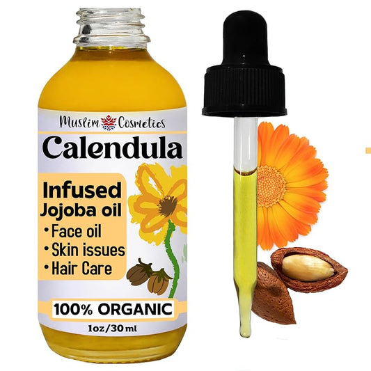 Organic Calendula oil | Infused in Jojoba oil | For Skin & Hair | Lightweight | Cold infused | 100% Organic || Made in Canada - Muslim Cosmetics - Calendula Jojoba (1oz (30ml))