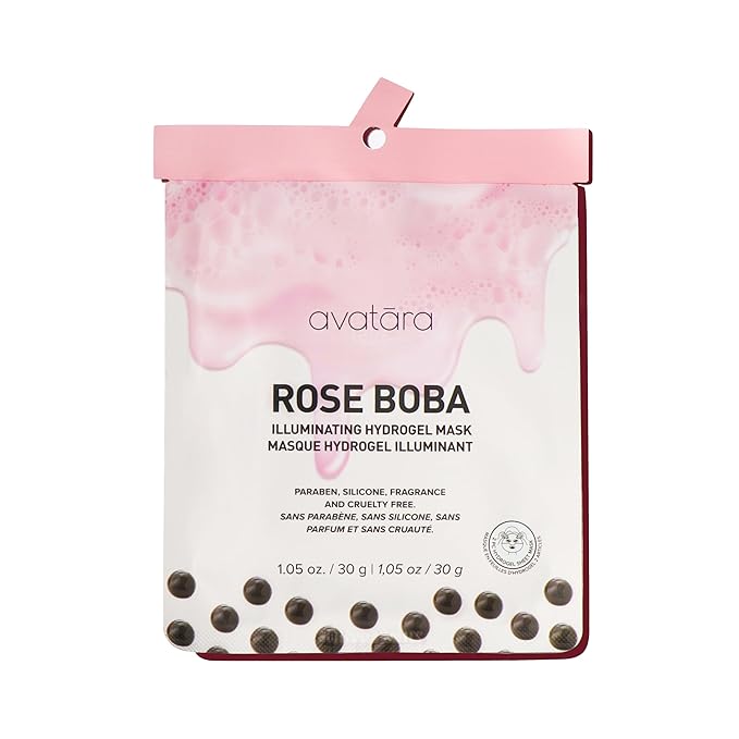 Avatara Rose Boba Hydrogel Mask, Cooling Facial Mask, 2-Piece Glow-Enhancing, Hydrating, Balancing Skin Care Mask with Niacinamide & Rose Extract, 30 g, 1-Pack