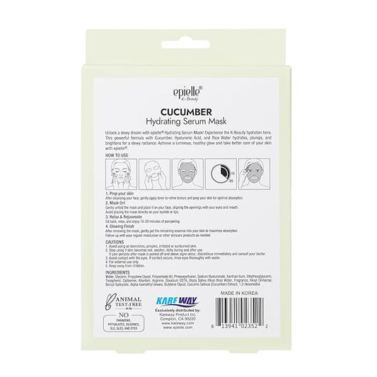 Epielle Cucumber Hydrating Serum Sheet Masks (5pk) | Korean Skincare | Facial Sheet Mask | Kbeauty, Mother's Day Gifts