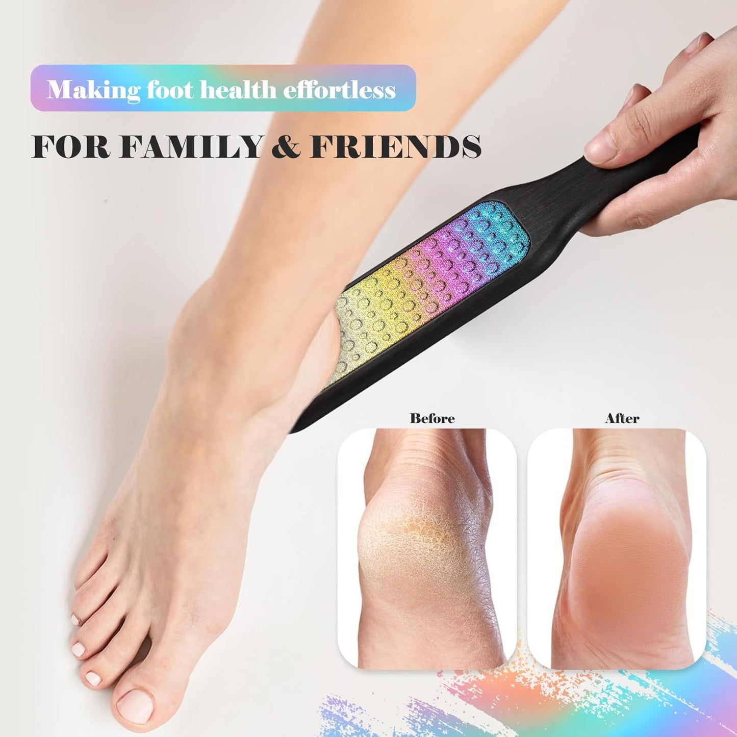 BALUCA Hard Skin Remover Foot File - Foot Callus Remover, Durable Foot Scrubber, Dead Skin Remover, Hygienic Pedicure Tool, Long Lasting Foot Buffer, Soft Smooth Feet, (Rainbow)