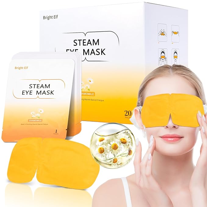 20 Packs Steam Eye Masks for Dry Eyes, Warming Eye Mask, Relief Eye Fatigue & Dark Circle, Heat Sleep Eye Mask for Puffy Eyes, Disposable Moist Hot Compress Eye Patch for Sleeping (Chamomile)